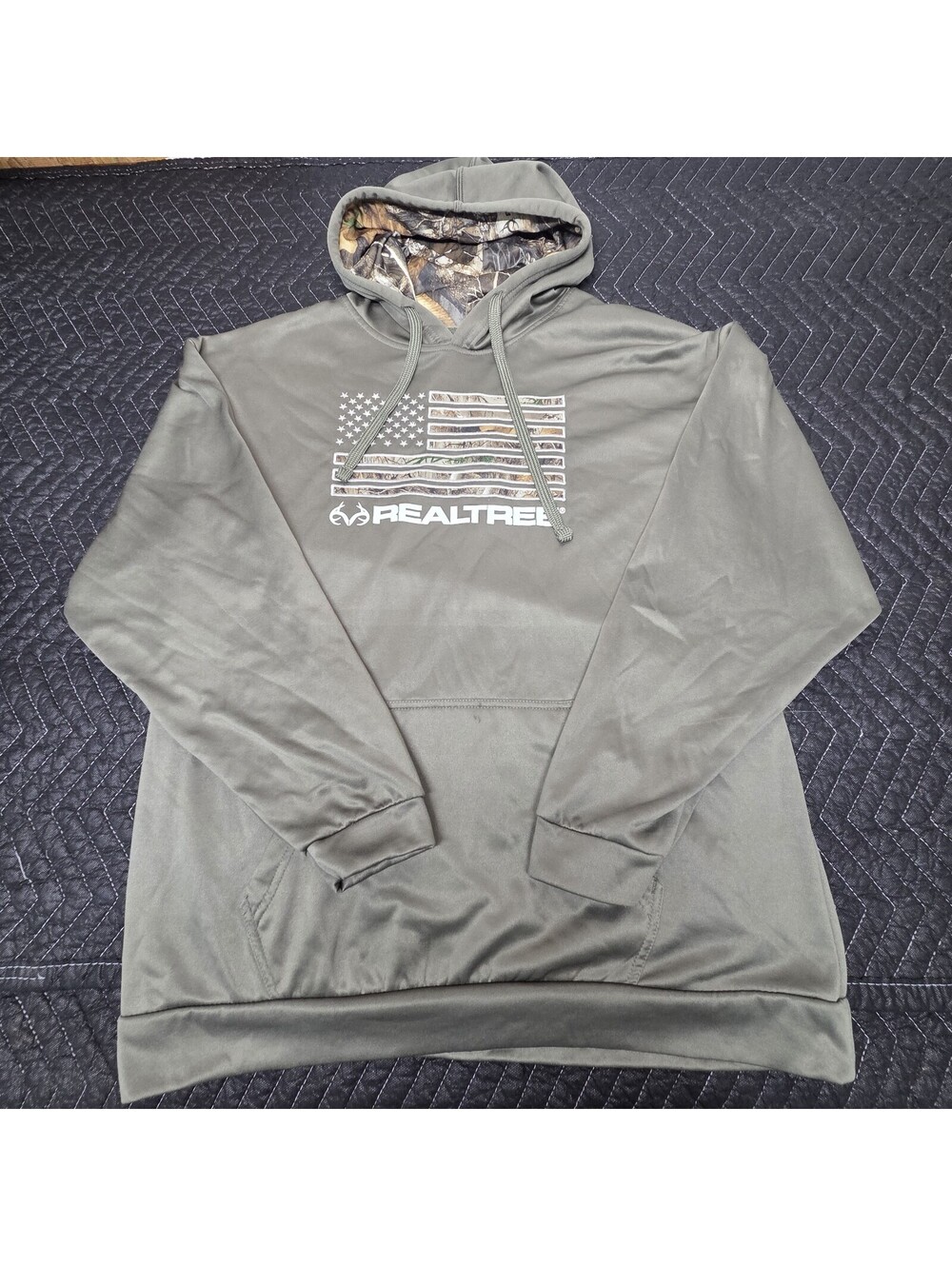 Realtree Mens XXL Pullover Hoodie Olive Green Camo Flag Logo Sweatshirt XXL